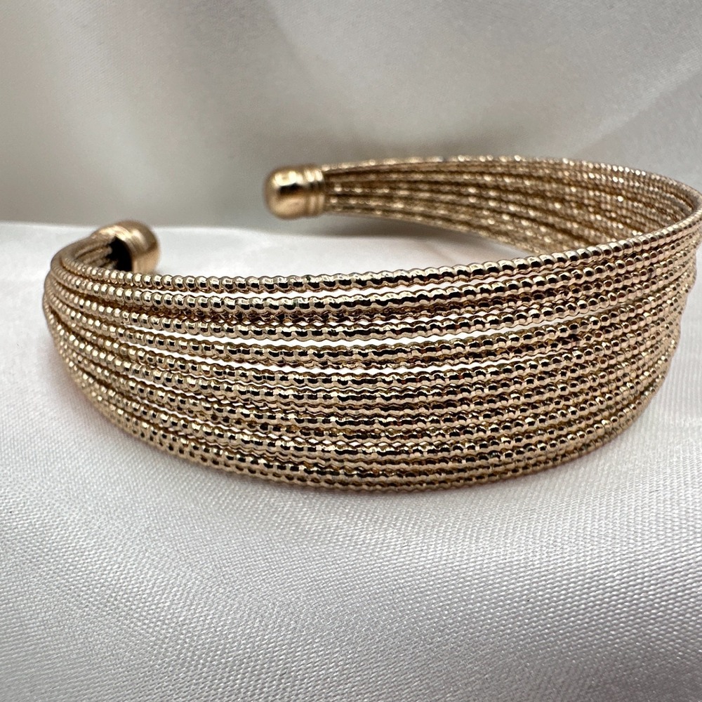 Vintage 90s Gold Tone Multi Strand Mesh Cuff Bracelet - Elegant Statement